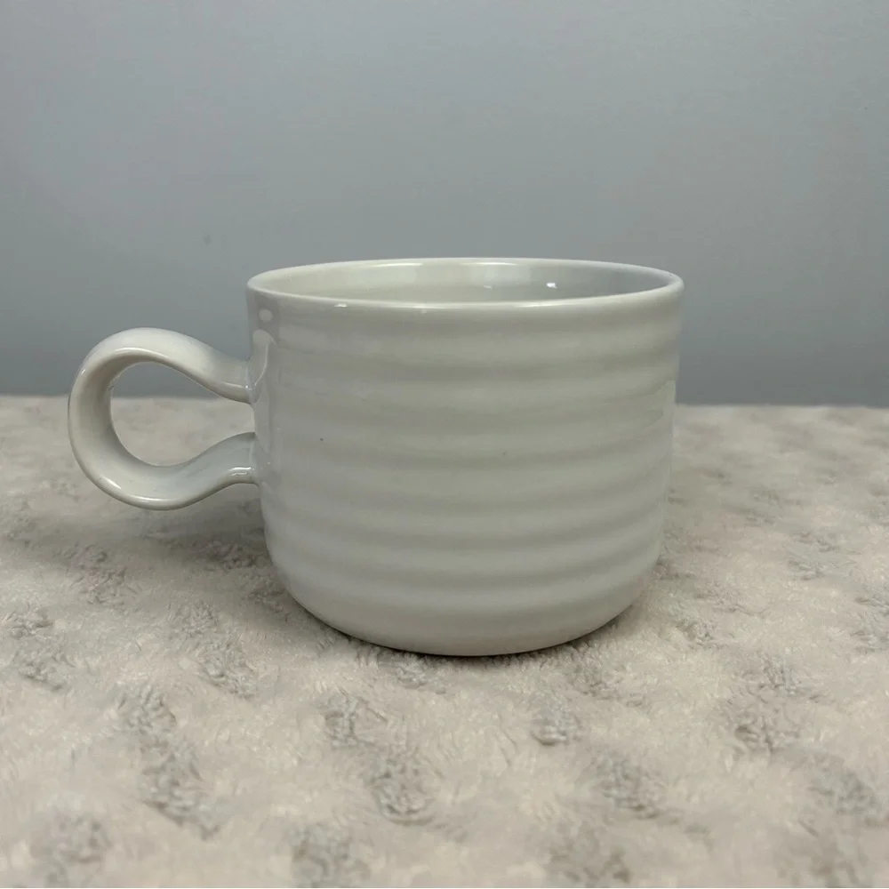 Crate & Barrel Camilla Engdahl Black Dot Coffee Mug Ribbed Circle White